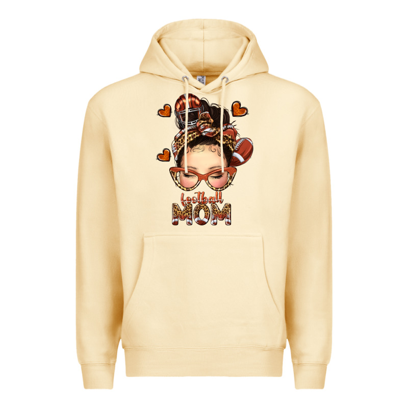 Football Messy Bun Mom Premium Hoodie by texasbilliewilder | Teevron