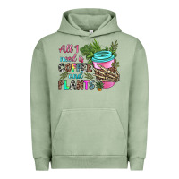 Pigment Oil Green all i need is coffee and plants Urban Hoodie - texasbilliewilder