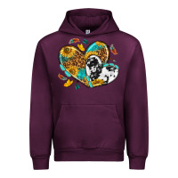 Mauve Wine cowhide leopard hearts Urban Hoodie - texasbilliewilder