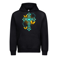Black cross with heart shaped gemstone and butterfly Urban Hoodie - texasbilliewilder