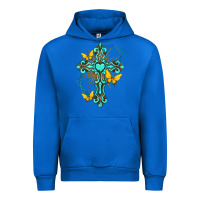 Cobalt cross with heart shaped gemstone and butterfly Urban Hoodie - texasbilliewilder