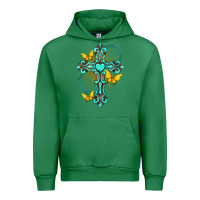 Emerald cross with heart shaped gemstone and butterfly Urban Hoodie - texasbilliewilder
