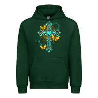 Forest Green cross with heart shaped gemstone and butterfly Urban Hoodie - texasbilliewilder