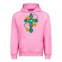 Fuchsia Pink cross with heart shaped gemstone and butterfly Urban Hoodie - texasbilliewilder