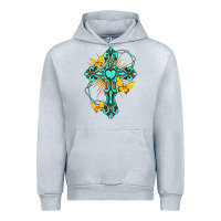 Heather Grey cross with heart shaped gemstone and butterfly Urban Hoodie - texasbilliewilder