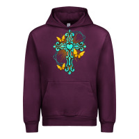 Mauve Wine cross with heart shaped gemstone and butterfly Urban Hoodie - texasbilliewilder