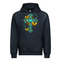 Navy cross with heart shaped gemstone and butterfly Urban Hoodie - texasbilliewilder