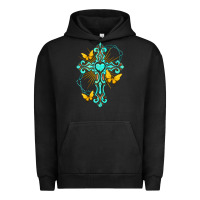 Pigment Black cross with heart shaped gemstone and butterfly Urban Hoodie - texasbilliewilder