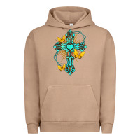 Pigment Burro cross with heart shaped gemstone and butterfly Urban Hoodie - texasbilliewilder