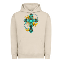 Pigment French Oak cross with heart shaped gemstone and butterfly Urban Hoodie - texasbilliewilder