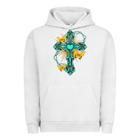 Cross With Heart Shaped Gemstone And Butterfly Urban Hoodie | Teevron