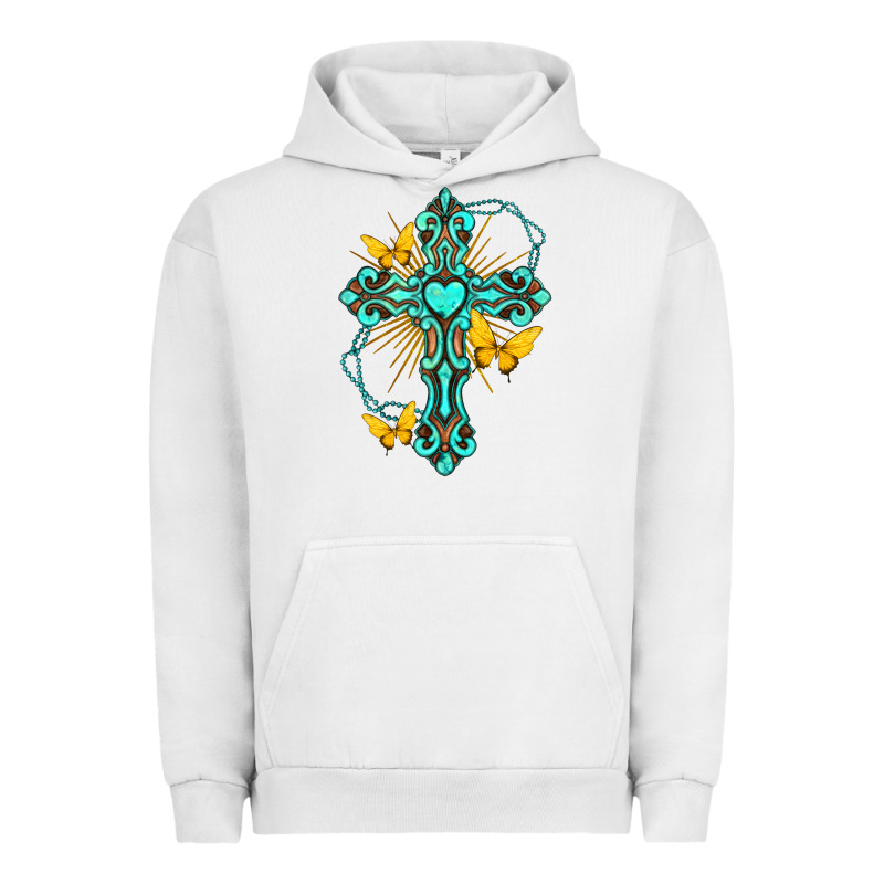 Cross With Heart Shaped Gemstone And Butterfly Urban Hoodie by texasbilliewilder | Teevron
