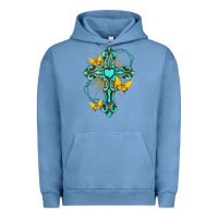 Pigment Pebble Blue cross with heart shaped gemstone and butterfly Urban Hoodie - texasbilliewilder