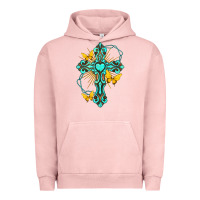 Pigment Salmon cross with heart shaped gemstone and butterfly Urban Hoodie - texasbilliewilder