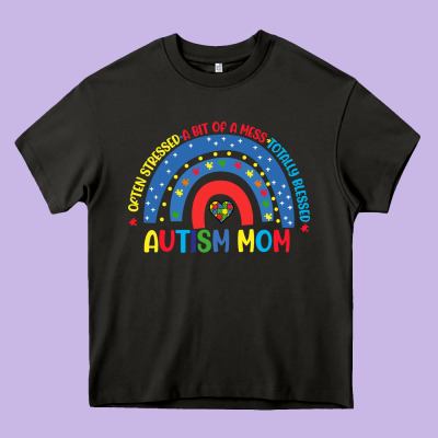 Often Stressed A Bit Of A Mess Totally Blessed Aut Heavy Core Tee Designed By Cowhidedigitalart