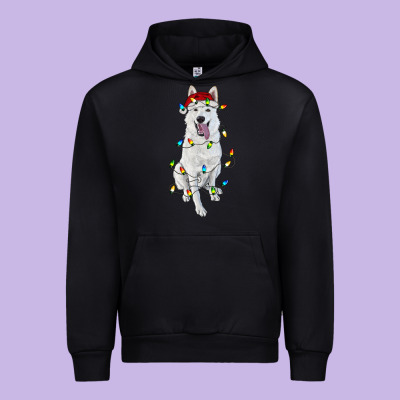 Urban Hoodie Christmas White Shepherd With Christmas Lights