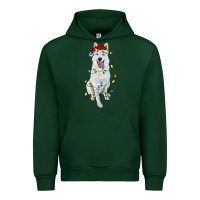 Forest Green Christmas White Shepherd With Christmas Lights Urban Hoodie - RanaPortraitStore