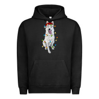 Pigment Black Christmas White Shepherd With Christmas Lights Urban Hoodie - RanaPortraitStore