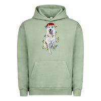 Pigment Oil Green Christmas White Shepherd With Christmas Lights Urban Hoodie - RanaPortraitStore