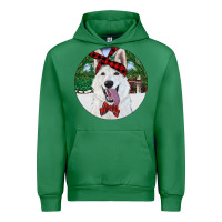 Emerald Christmas White Shepherd With Cowhide Urban Hoodie - RanaPortraitStore