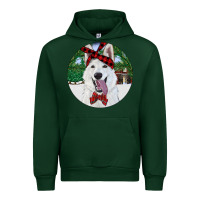 Forest Green Christmas White Shepherd With Cowhide Urban Hoodie - RanaPortraitStore