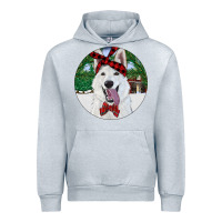 Heather Grey Christmas White Shepherd With Cowhide Urban Hoodie - RanaPortraitStore