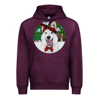 Mauve Wine Christmas White Shepherd With Cowhide Urban Hoodie - RanaPortraitStore