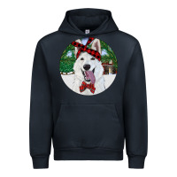 Navy Christmas White Shepherd With Cowhide Urban Hoodie - RanaPortraitStore