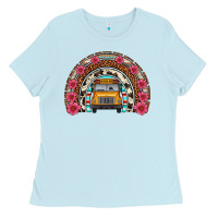 Baby Blue school bus leopard cowhide rainbow Ladies Tee - Artiststas