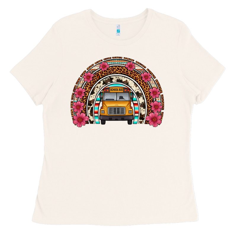 School Bus Leopard Cowhide Rainbow Ladies Tee by Artiststas | Teevron