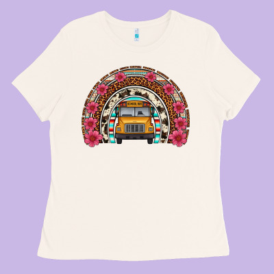School Bus Leopard Cowhide Rainbow Ladies Tee Designed By Artiststas