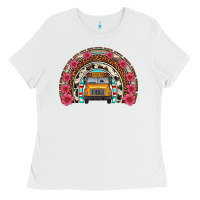 White school bus leopard cowhide rainbow Ladies Tee - Artiststas