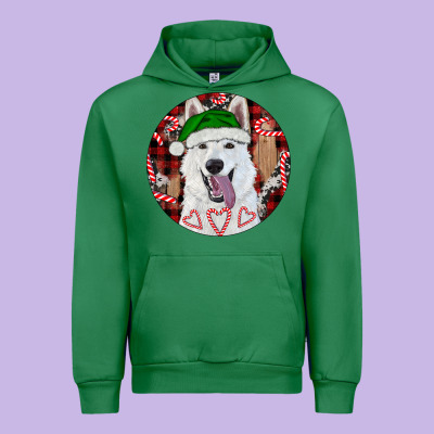 Urban Hoodie Christmas White Shepherd With Buffalo Plaid