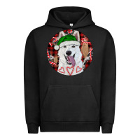 Pigment Black Christmas White Shepherd With Buffalo Plaid Urban Hoodie - RanaPortraitStore