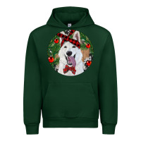 Forest Green Christmas White Shepherd With Cowhide Urban Hoodie - RanaPortraitStore