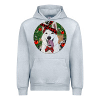Heather Grey Christmas White Shepherd With Cowhide Urban Hoodie - RanaPortraitStore