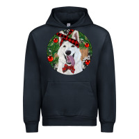 Navy Christmas White Shepherd With Cowhide Urban Hoodie - RanaPortraitStore
