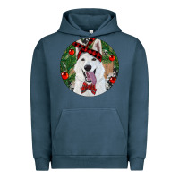 Pigment Midnight Navy Christmas White Shepherd With Cowhide Urban Hoodie - RanaPortraitStore