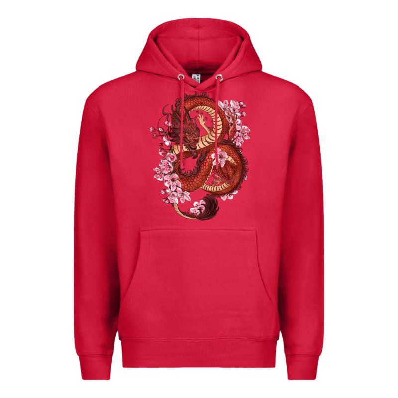 Red Dragon And Sakura Cherry Blossoms Premium Hoodie by RanaPortraitStore | Teevron