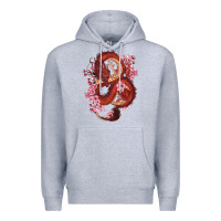 Heather Grey red dragon and sakura cherry blossoms Premium Hoodie - RanaPortraitStore