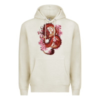 Oatmeal Heather red dragon and sakura cherry blossoms Premium Hoodie - RanaPortraitStore