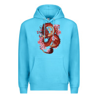 Ocean Blue red dragon and sakura cherry blossoms Premium Hoodie - RanaPortraitStore