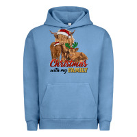 Pigment Pebble Blue Cow and Calves Christmas with My Family Urban Hoodie - RanaPortraitStore