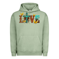 Pigment Oil Green love with cross Urban Hoodie - texasbilliewilder