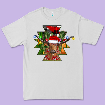 Longhorn Aztec Christmas Premium Tee Designed By Cowhidedigitalart