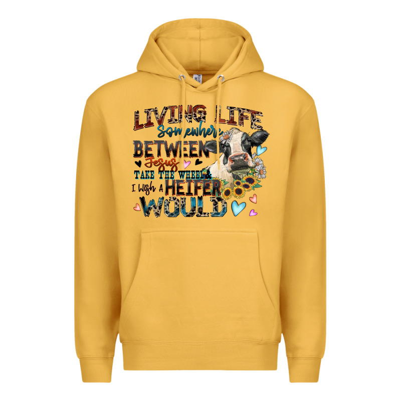 Living Life Somewhere Between Jesus Take The Wheel Premium Hoodie by Zillion Design Studio | Teevron