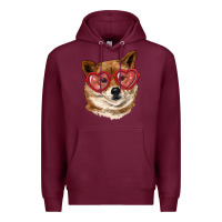 Burgundy shiba inu with love glasses Premium Hoodie - RanaPortraitStore