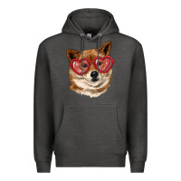 Charcoal Heather shiba inu with love glasses Premium Hoodie - RanaPortraitStore