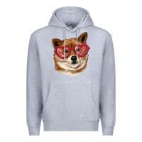 Heather Grey shiba inu with love glasses Premium Hoodie - RanaPortraitStore