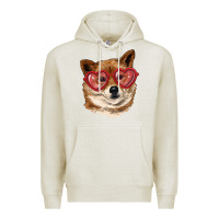 Oatmeal Heather shiba inu with love glasses Premium Hoodie - RanaPortraitStore